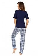 Top and pants pajamas, soft cotton, ruffle trim, short sleeves, checkered pattern